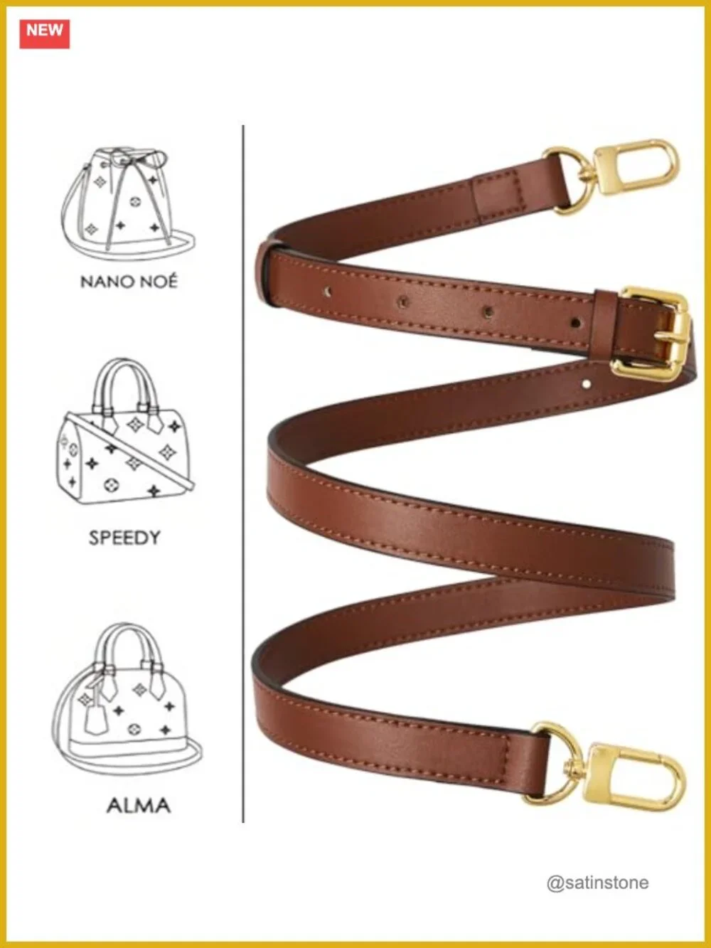Genuine Vachetta Leather Adjustable Replacement Crossbody Strap for Handbag